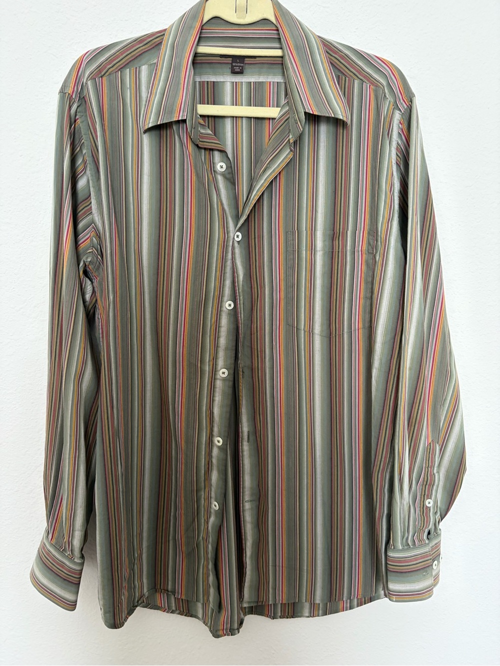 Martin Gordon Men's Long-Sleeve Striped Button-Up Shirt - Sage Green Multi